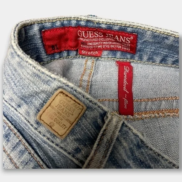 Guess Vintage Daredevil Flare Jeans Embroidery Size 29 - Picture 2 of 8